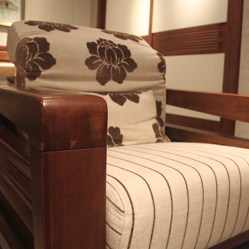 南洋胡氏胡桃先生纯实木胡桃木6101单人沙发