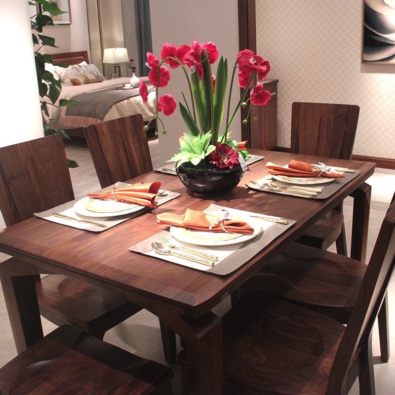 南洋胡氏胡桃先生纯实木胡桃木餐桌8301