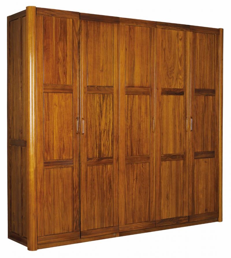 柏森乌金木语实木现代简约五门衣柜