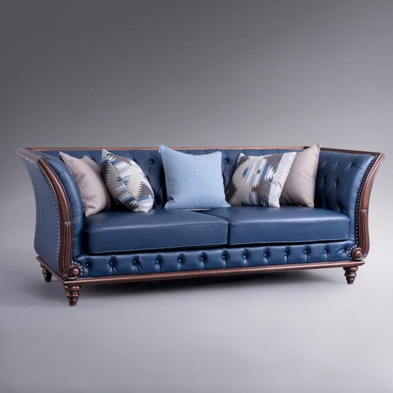 丹尼诗 美式轻奢 桃花心木 牛皮沙发2 3