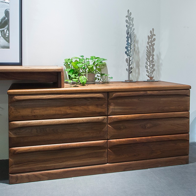 北欧e家黑胡桃木蜡油系列p-1606六斗柜