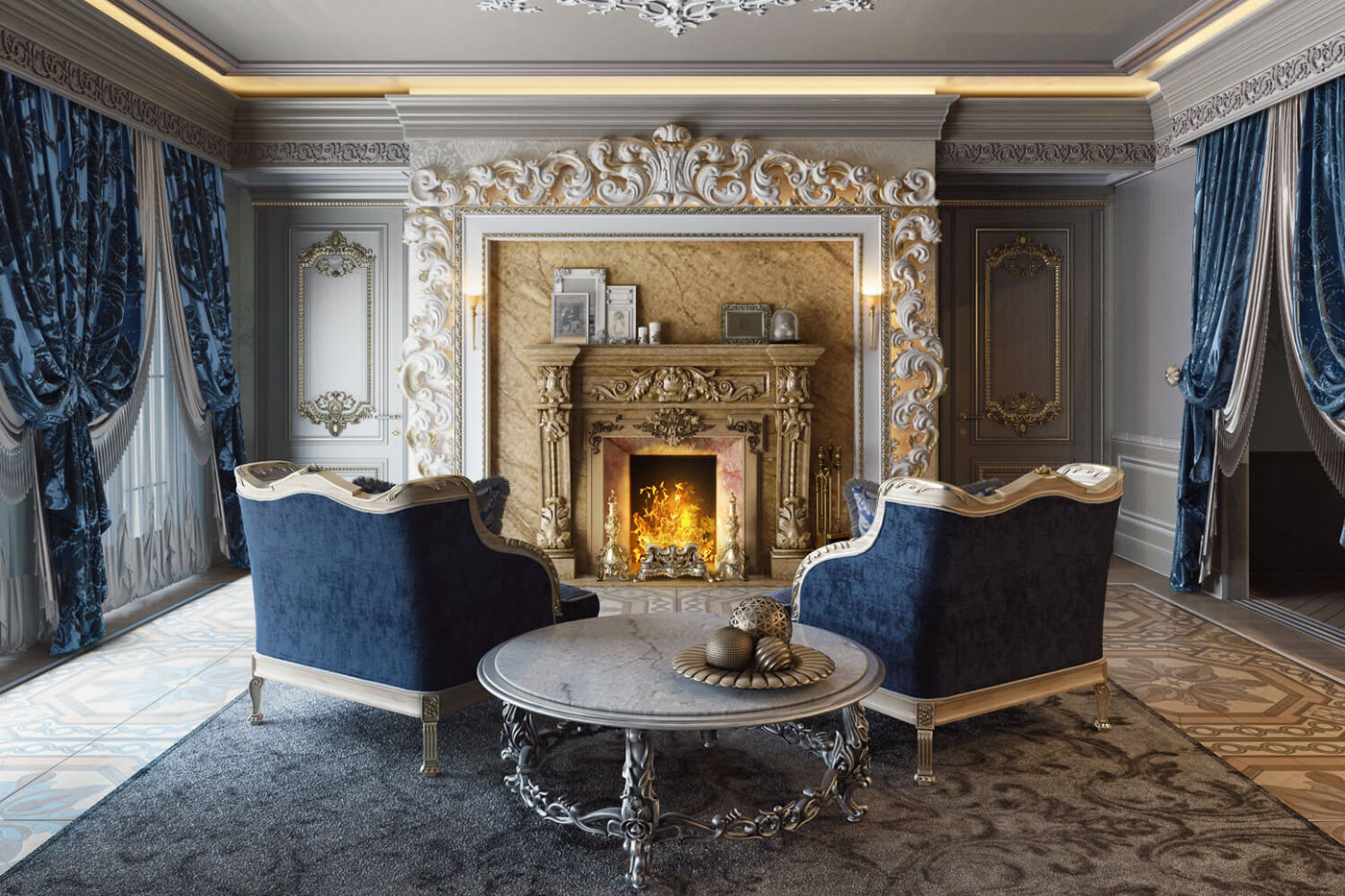 蓝色魅惑的欧洲古典,西式古典卧室